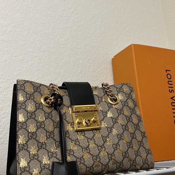 Gucci bees 🐝 padlock small GG shoulder bag tote - Picture 10 of 14